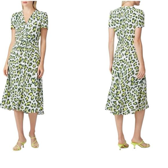 Diane Von Furstenberg Cecelia Summer Leopard Midi Dress size small White Green - Picture 3 of 11